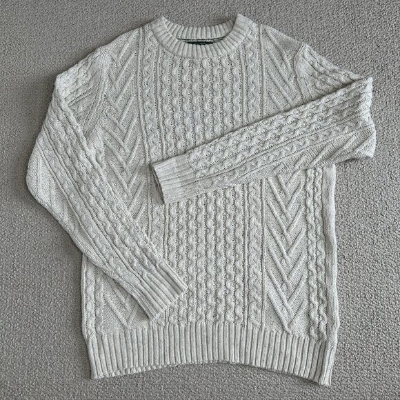 American Eagle Cable Knit Sweater Size XLT Ecru Cotton Fisherman Cream - Picture 1 of 9
